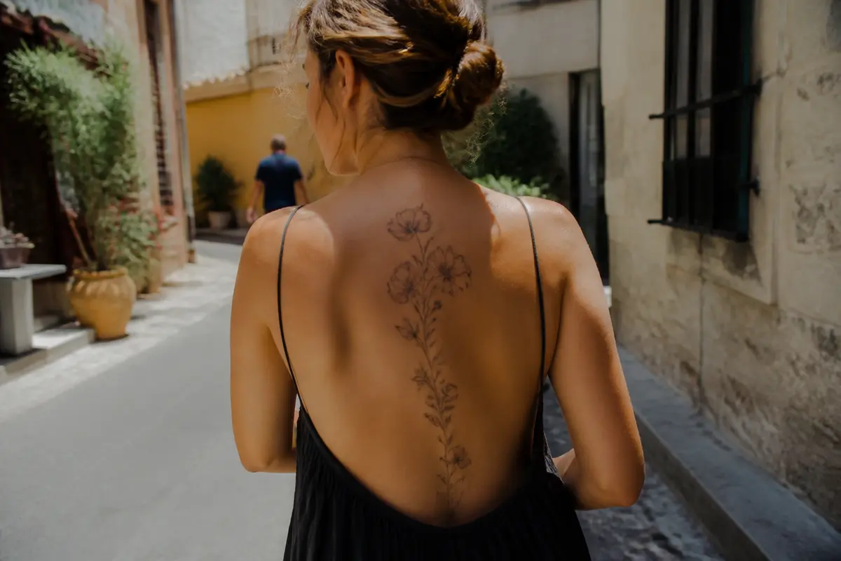 Tatouage fin dos femme : 25 idées élégantes à copier
