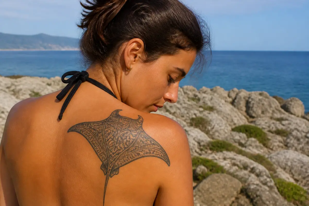 Tatouage raie manta signification : Sagesse, puissance et sérénité